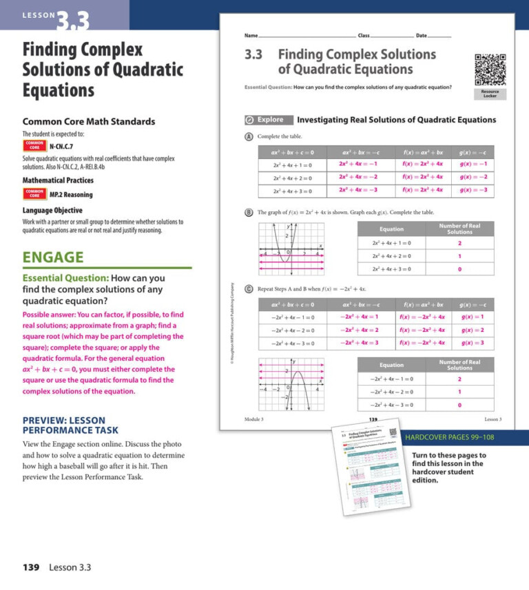 Finding Complex Solutions Of Quadratic Equations Worksheet