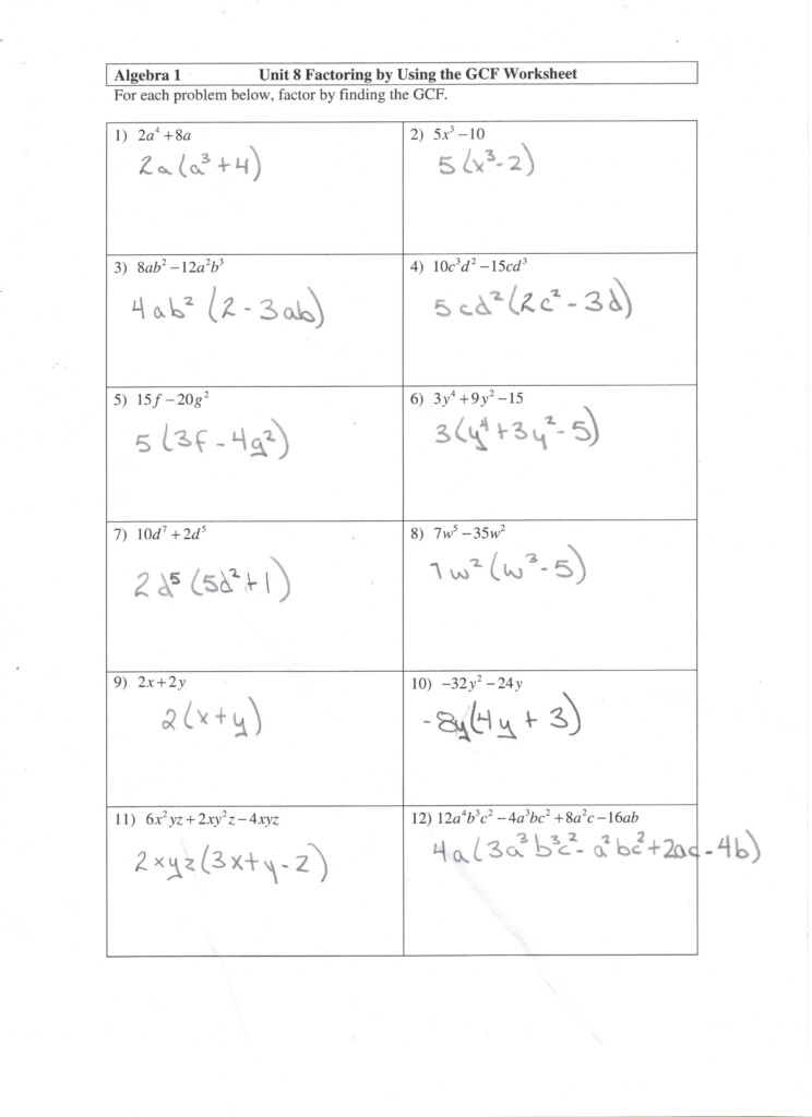 27 Algebra 1 Unit 8 Factoring By Using The Gcf Worksheet Free 