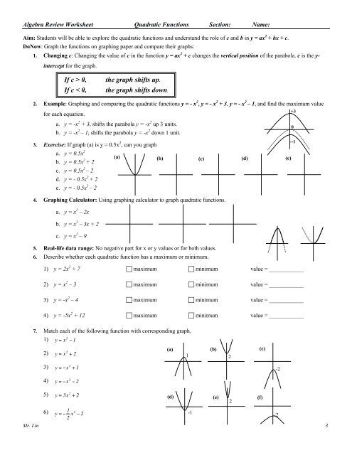 29 Graphing Quadratics Review Worksheet Worksheet Information