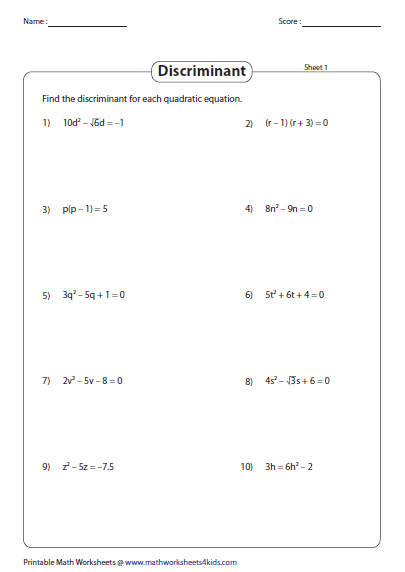 29 The Quadratic Formula And The Discriminant Worksheet Worksheet