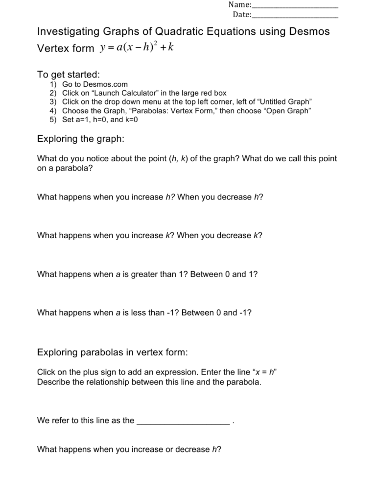 38 Graphing Quadratic Functions Exploration Worksheet Answers 