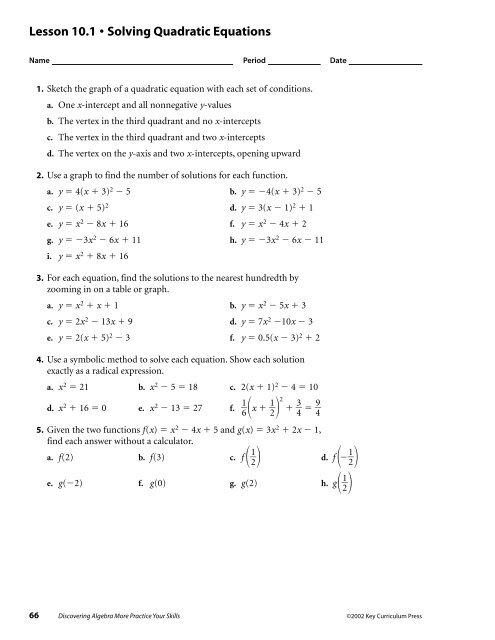 4 5 Quadratic Equations Form G Answer Key Tessshebaylo