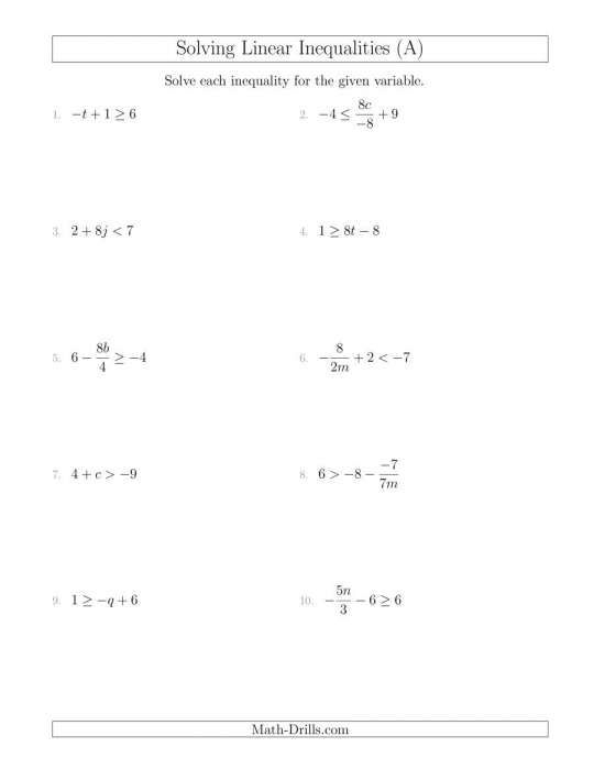 7 Equations Inequalities Mixed Math 1 Worksheet Math With Images 