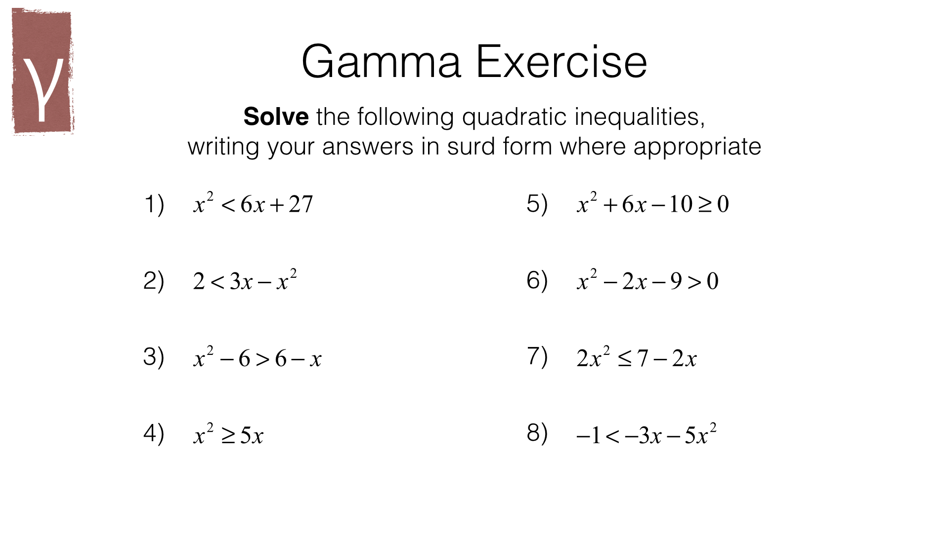 A22c Solving Quadratic Inequalities In One Variable BossMaths