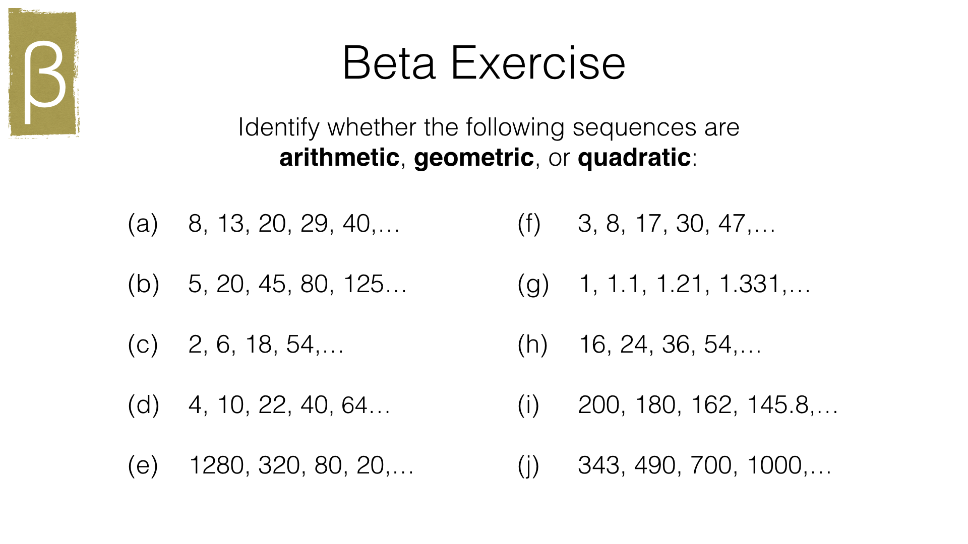 A24b Recognising Arithmetic Geometric And Quadratic Sequences 