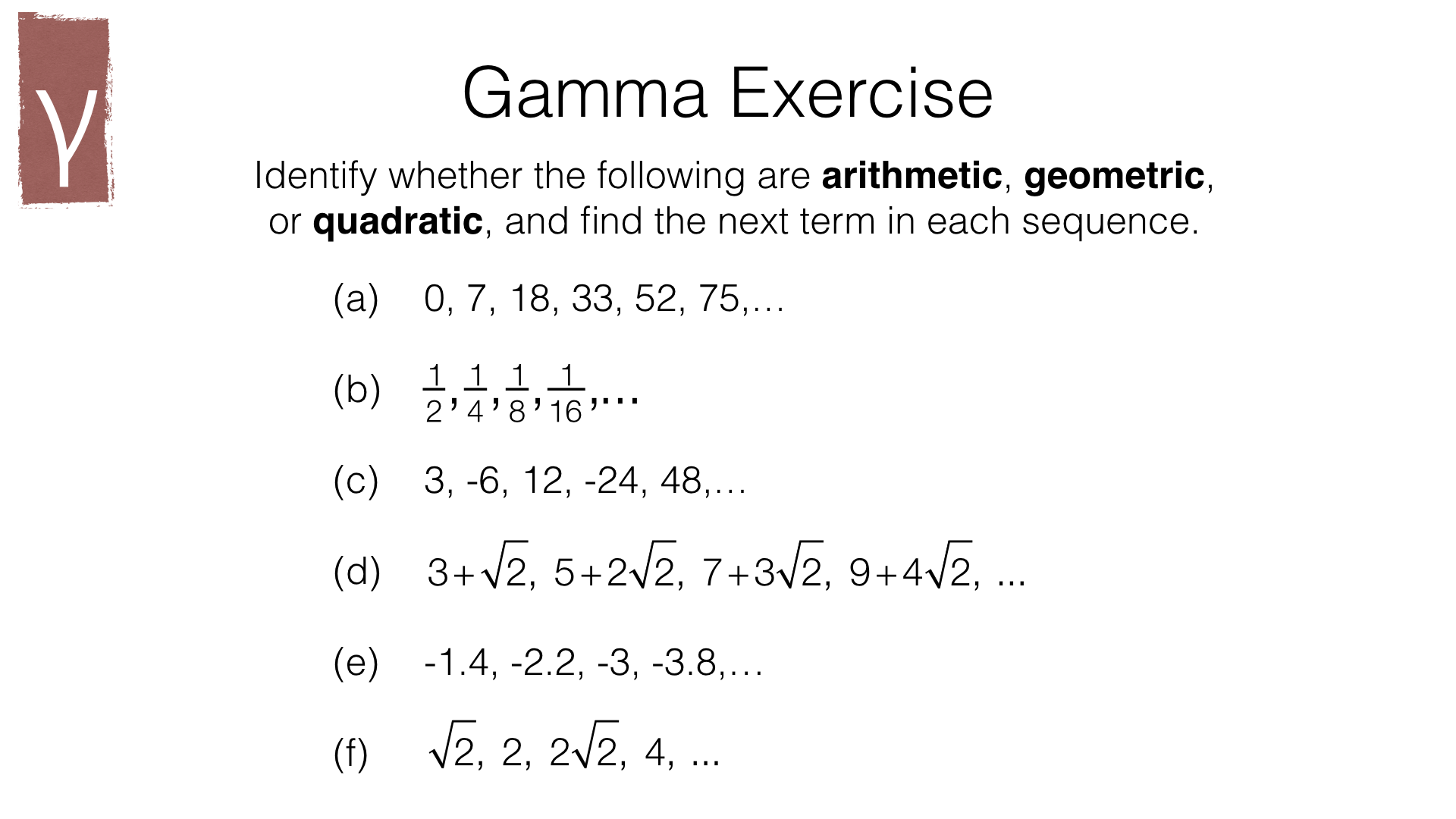 A24b Recognising Arithmetic Geometric And Quadratic Sequences 