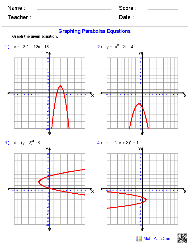 Algebra 1 Worksheets Quadratic Functions Worksheets Quadratic 