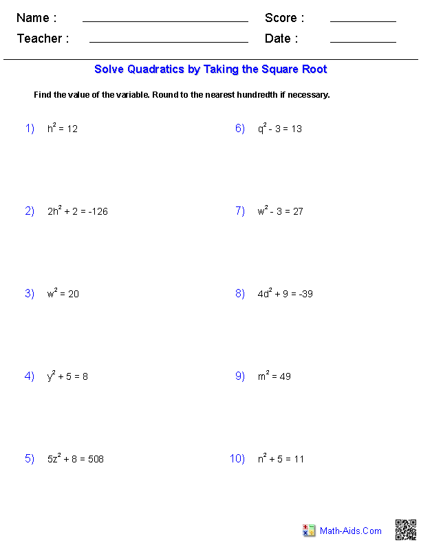 Algebra 1 Worksheets Quadratic Functions Worksheets Quadratics