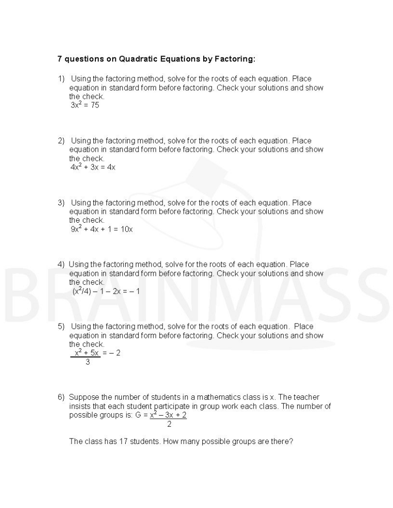 Algebra 2 Solving Quadratic Equations By Factoring Worksheet Answers