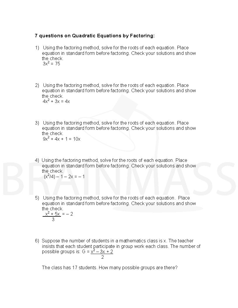 Algebra 2 Solving Quadratic Equations By Factoring Worksheet Answers