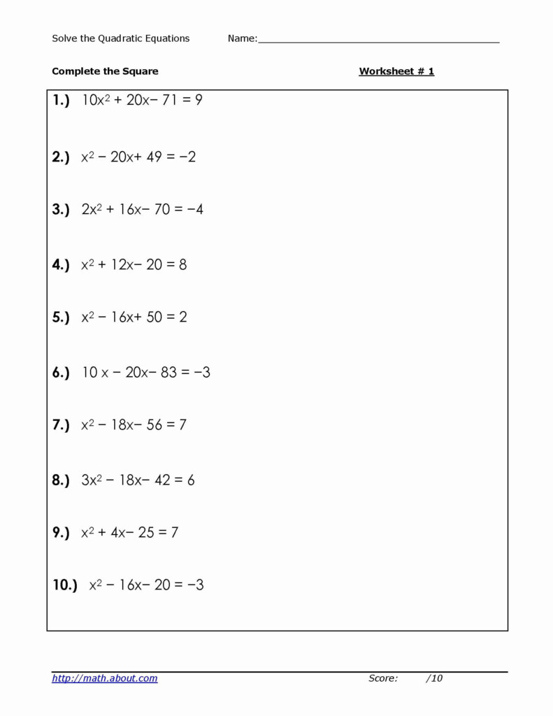 Algebra Inequalities Worksheet Unique Solving Quadratic Db excel