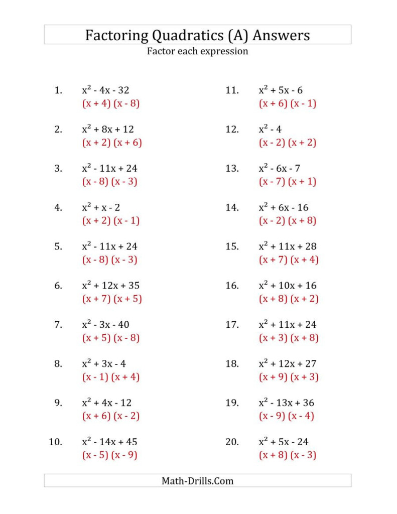 Answer Key Factoring Quadratics Worksheet My PDF Collection 2021