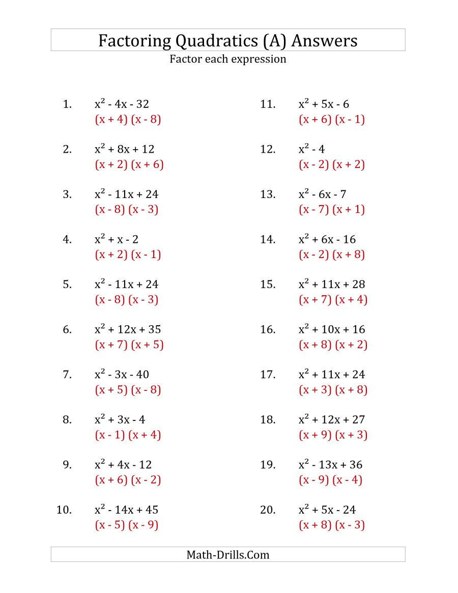 Answer Key Factoring Quadratics Worksheet My PDF Collection 2021