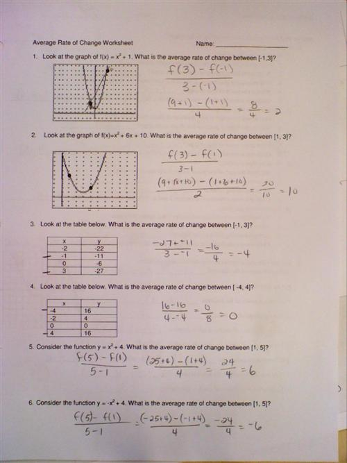 Average Rate Of Change Worksheet With Answers Promotiontablecovers