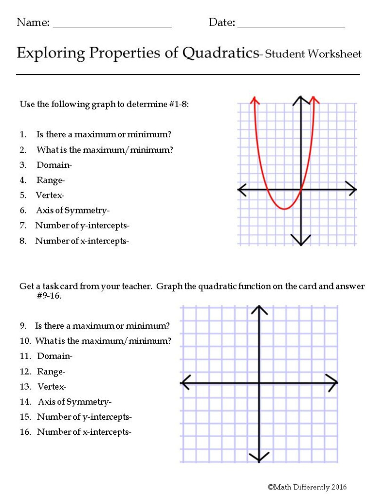 Characteristics Of Quadratic Functions Worksheet 1 Answer Key 