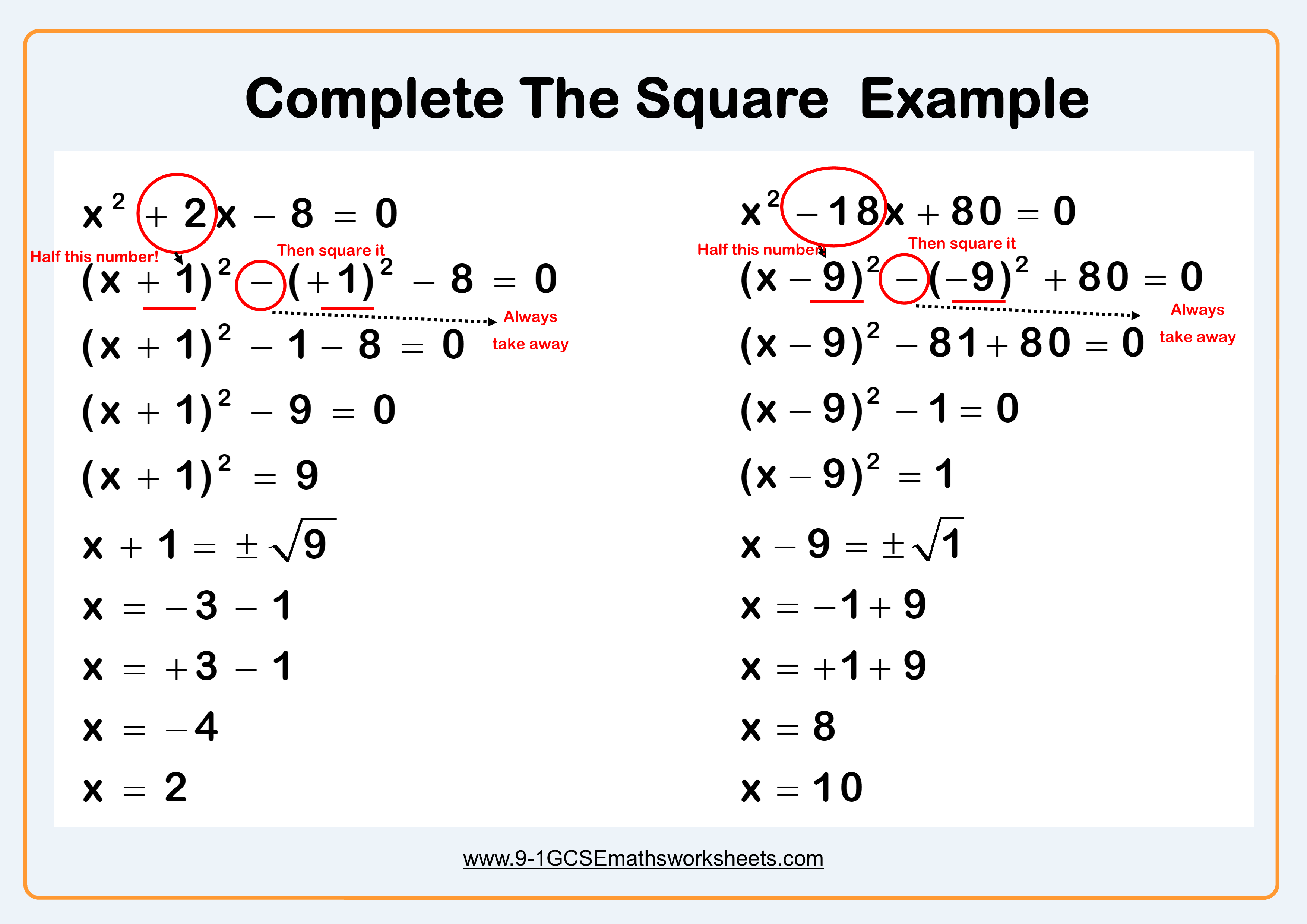 Complete The Square Example Solving Quadratic Equations Completing