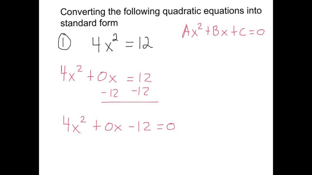 Converting Quadratic Equations Into Standard Form YouTube