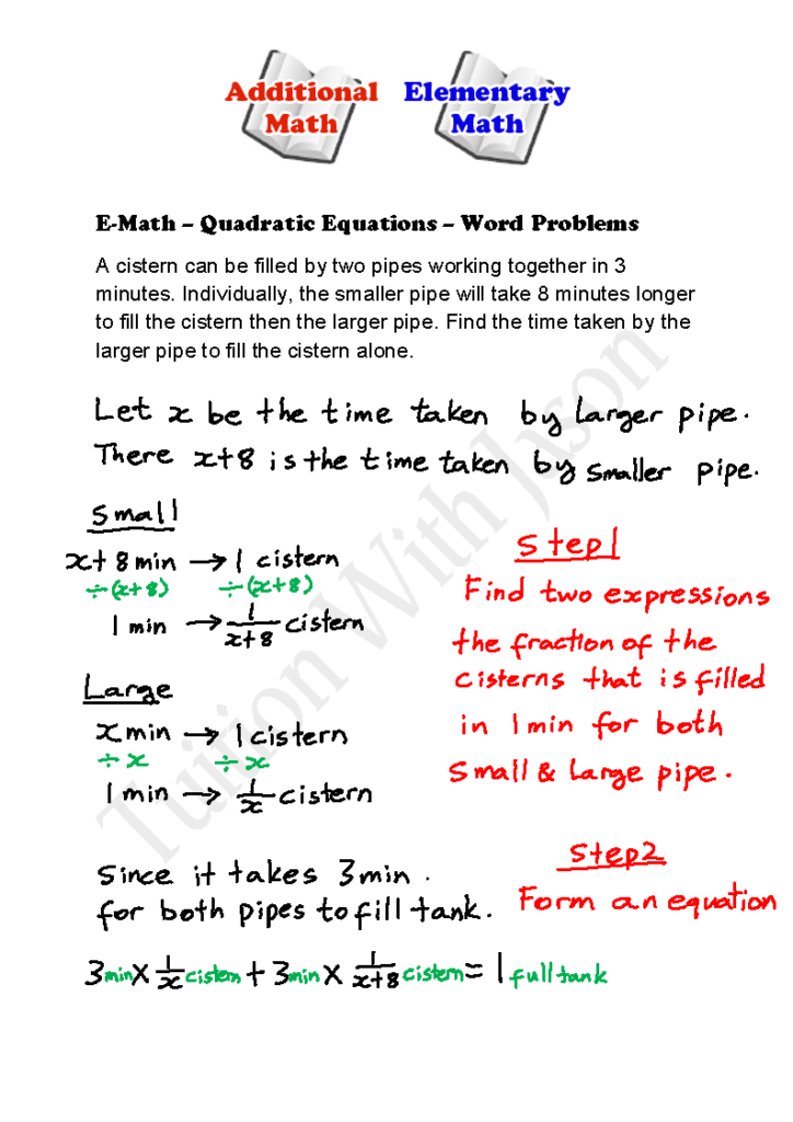 E Math Quadratic Equations Word Problems 2 Singapore Additional 