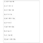 Expansion And Factorisation Of Quadratic Expressions Worksheet