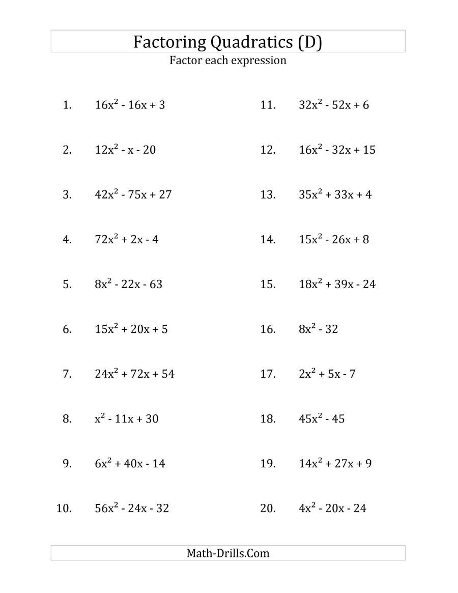 Factorable Quadratic Equations Worksheet Worksheet Template Design