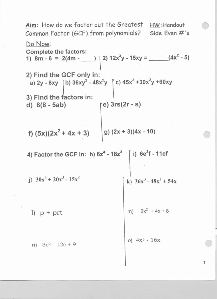 Factoring By Gcf Worksheet Greatest Mon Factor Equation Worksheet In 