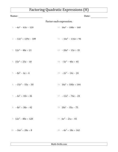 Factoring Quadratic Expressions With Positive Or Negative a 