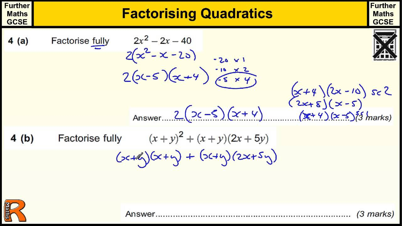Factorising Quadratics GCSE Further Maths Revision Exam Paper Practice 