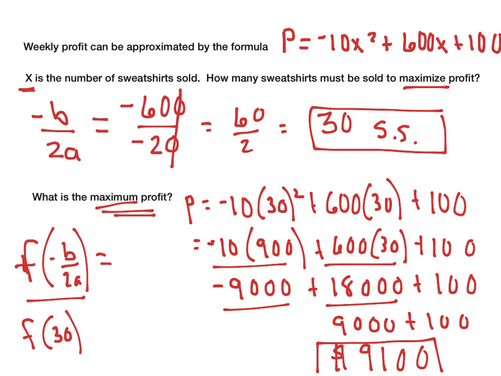 Find Maximum Revenue Quadratic Equation