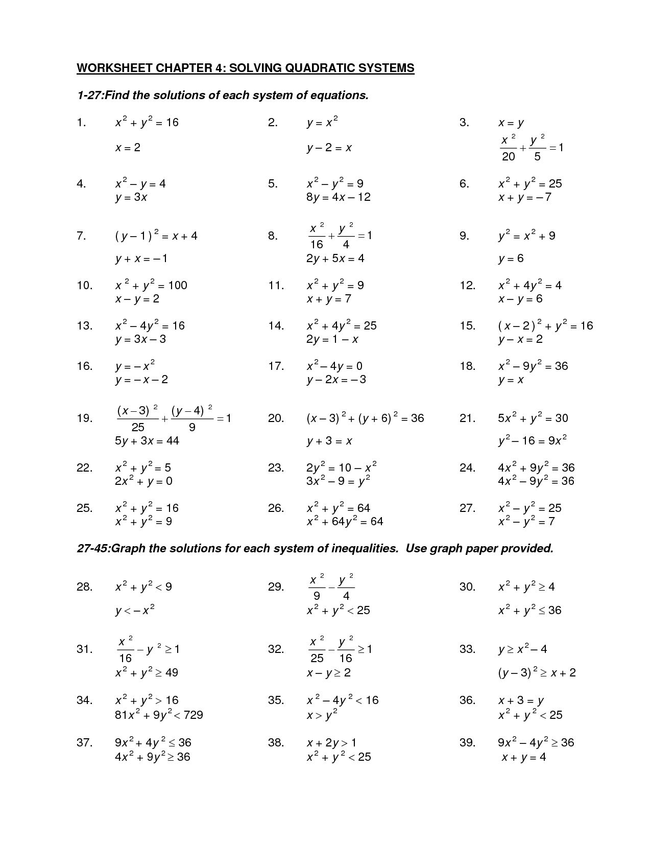 Graphing Quadratic Equations Worksheet Db excel