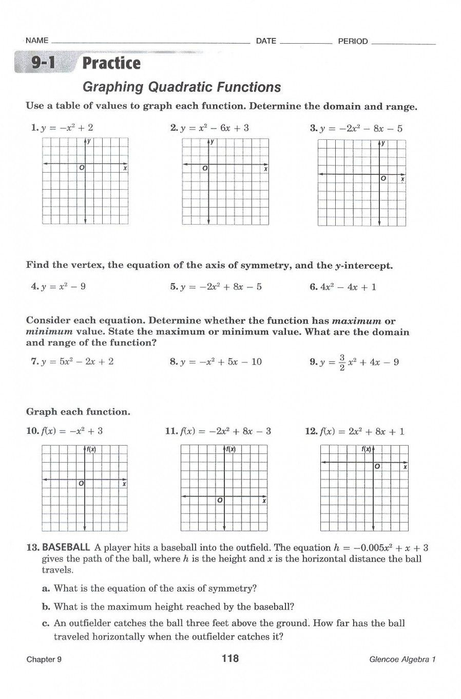 Graphing Quadratic Functions In Standard Form Worksheet Briefencounters