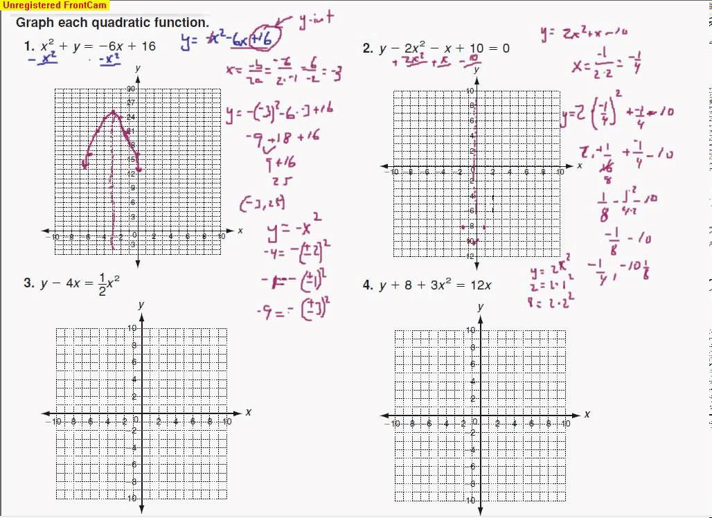 Graphing Quadratic Functions Worksheet Answers Algebra 2 2 Quadratics