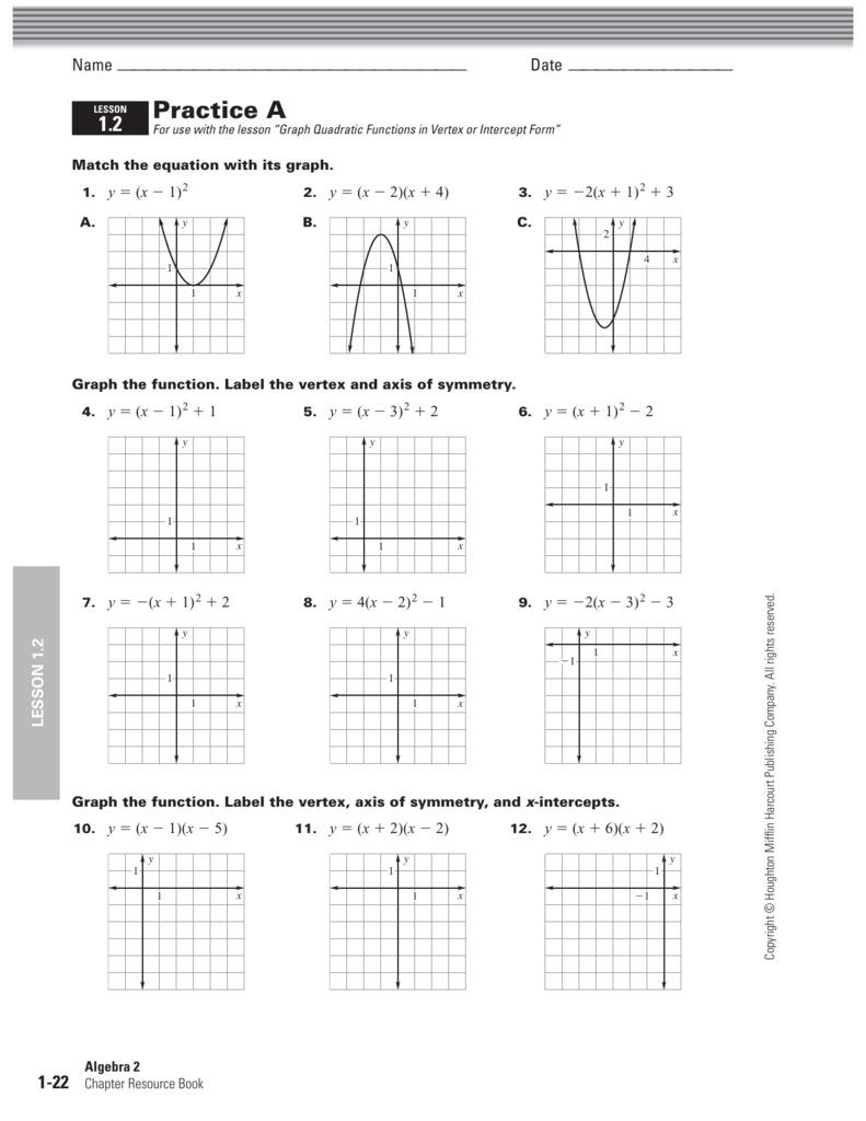 Graphing Quadratic Functions Worksheet Answers Kidsworksheetfun