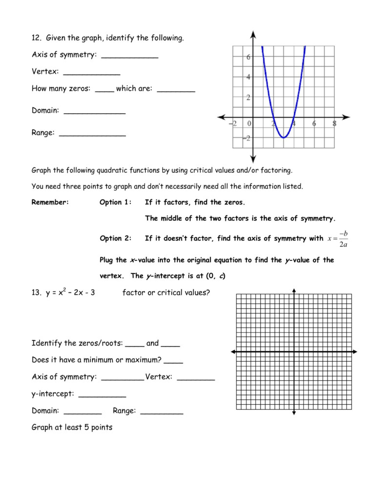 Graphing Quadratics In Standard Form Worksheet Quadratic Functions 