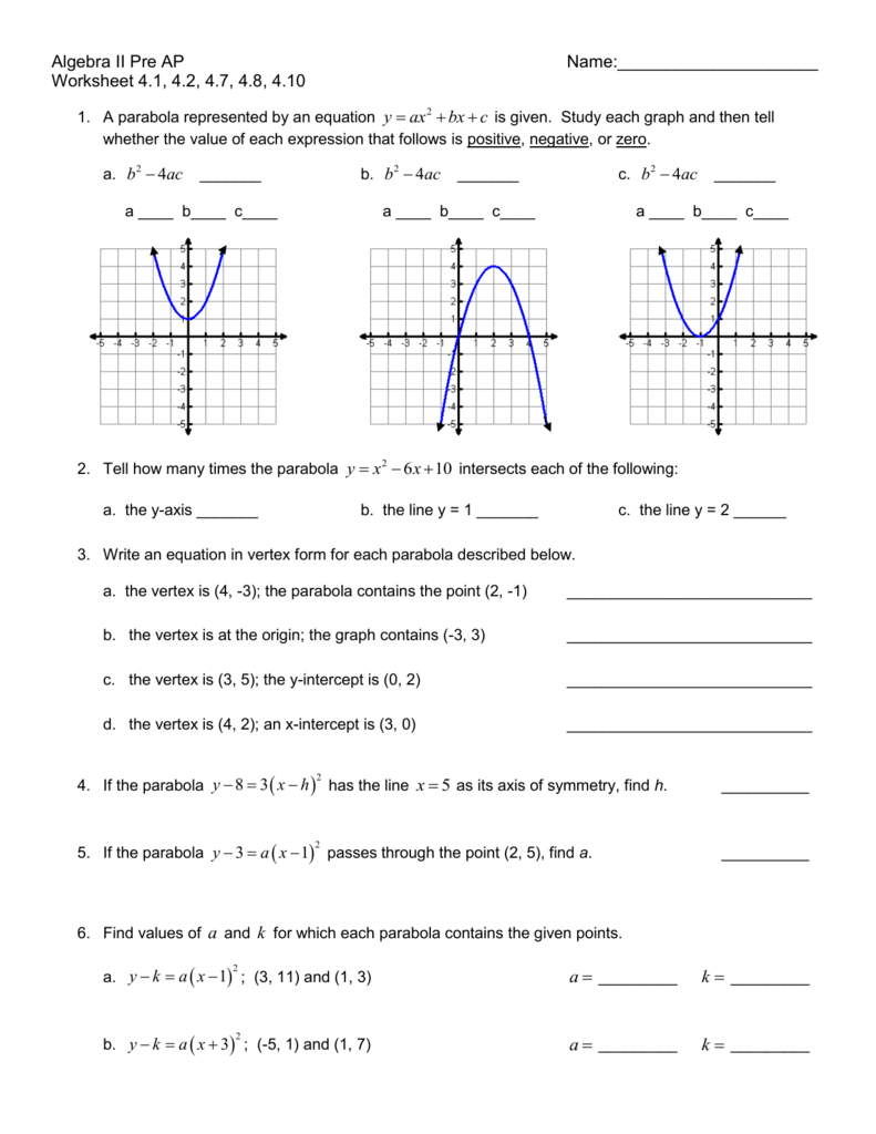 H GT Algebra 2 Worksheet 4