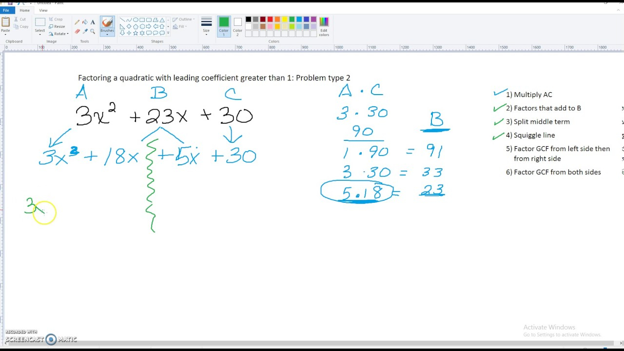 How To Factor Quadratic Equations With Leading Coefficient Greater Than
