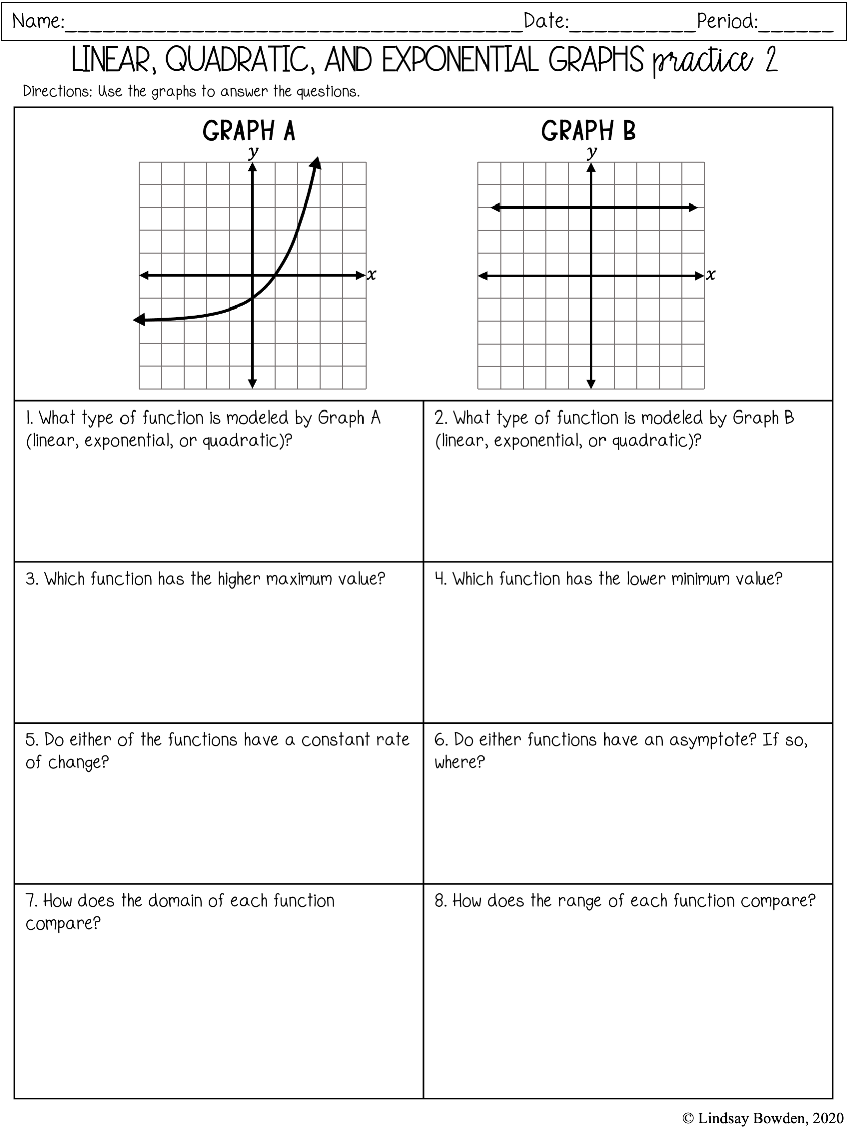 Linear Quadratic Exponential Notes And Worksheets Lindsay Bowden