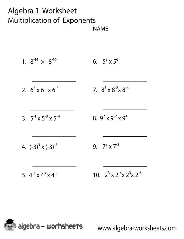 Multiplication Exponents Algebra 1 Worksheet Algebra 2 Worksheets 