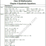 NCERT Solutions Class 10 Mathematics Chapter 4 Quadratic Equations