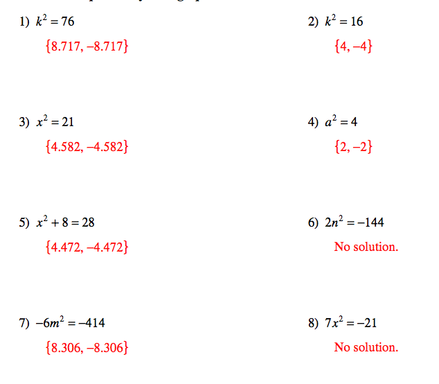 Pangarau Quadratic Equations And Answers For Worksheets
