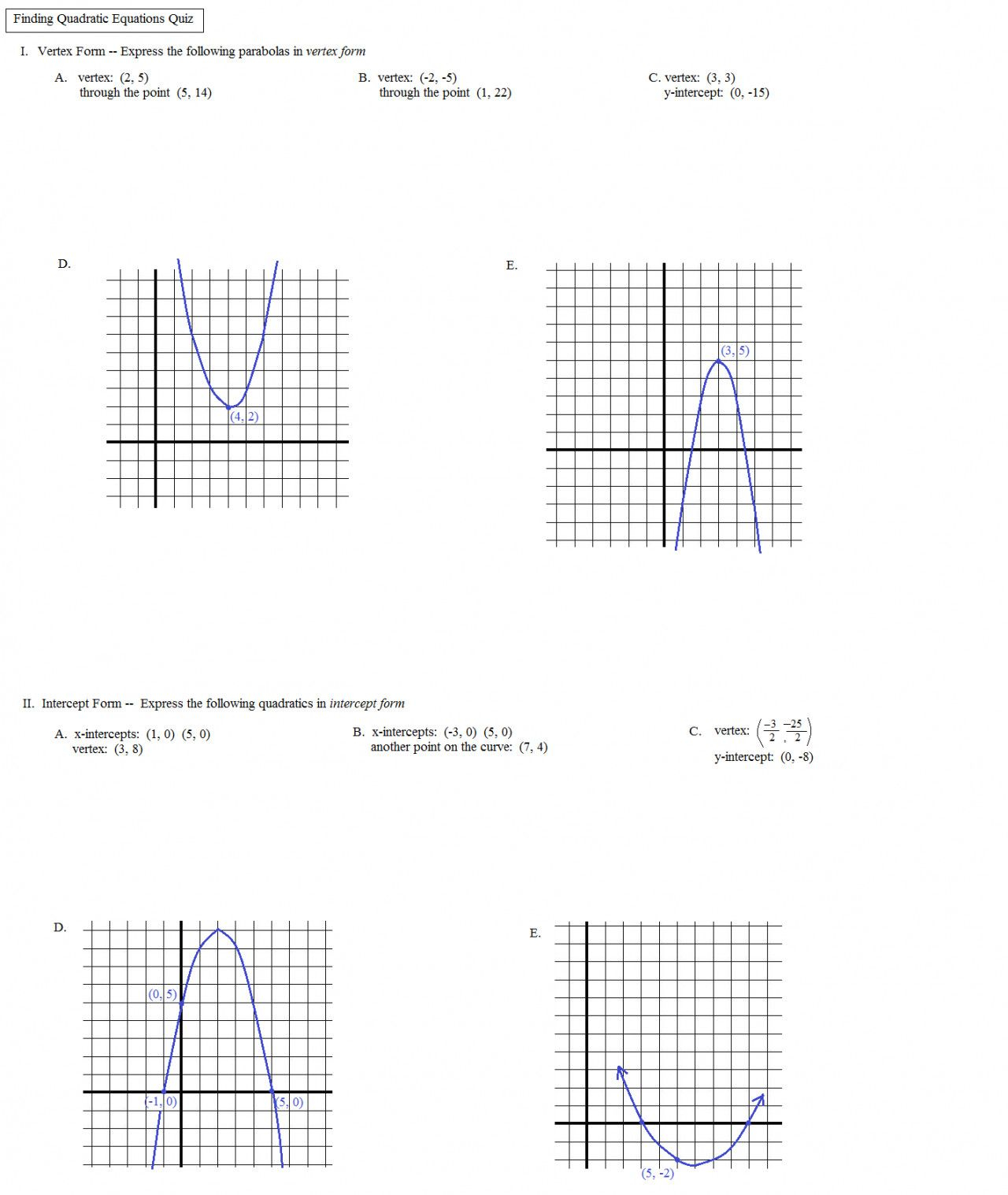 Plotting Quadratic Graphs Worksheet Tes