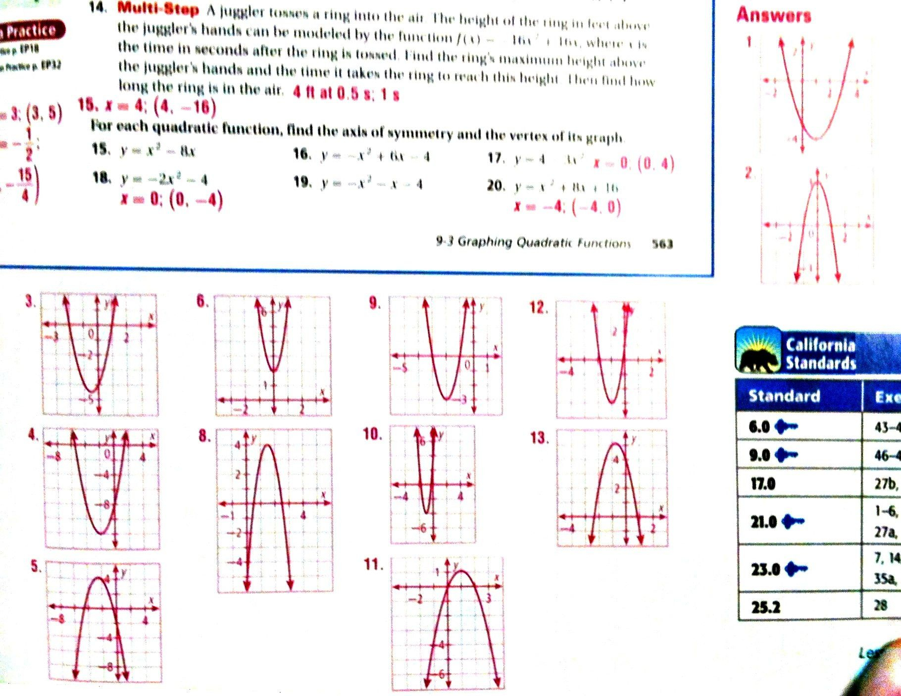 Practice Worksheet Graphing Quadratic Functions In Standard Form Answers