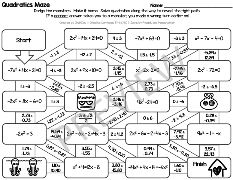 Quadratic Equation Maze Worksheet Answers Tessshebaylo