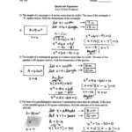 Quadratic Equations Area Problems Worksheet AQ1 Answers pdf
