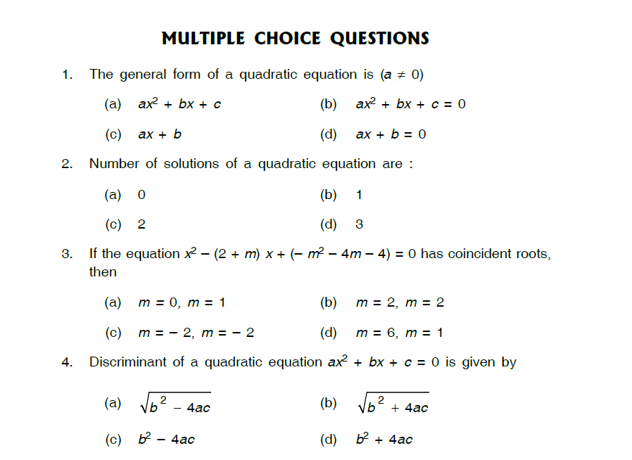 quadratic equation class 10 assignment pdf