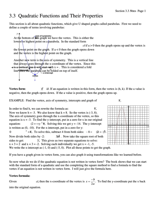 Quadratic Functions And Their Properties Printable Pdf Download