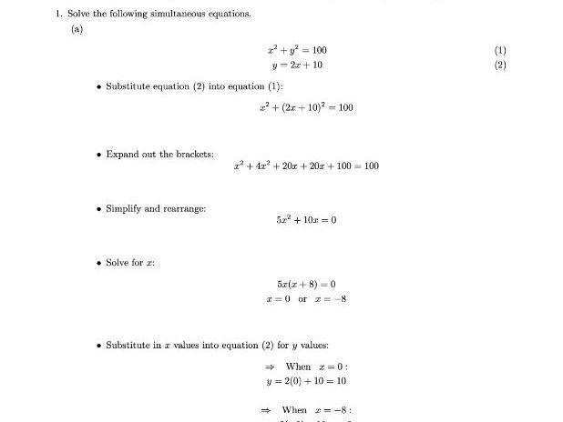 Quadratic Simultaneous Equations Worksheet with Answers Teaching 
