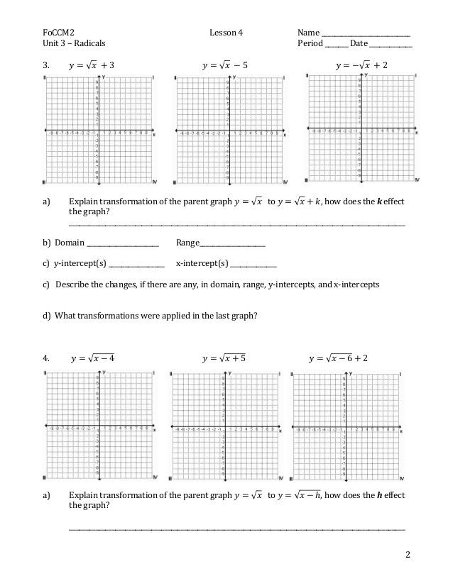Quadratic Transformations Worksheet
