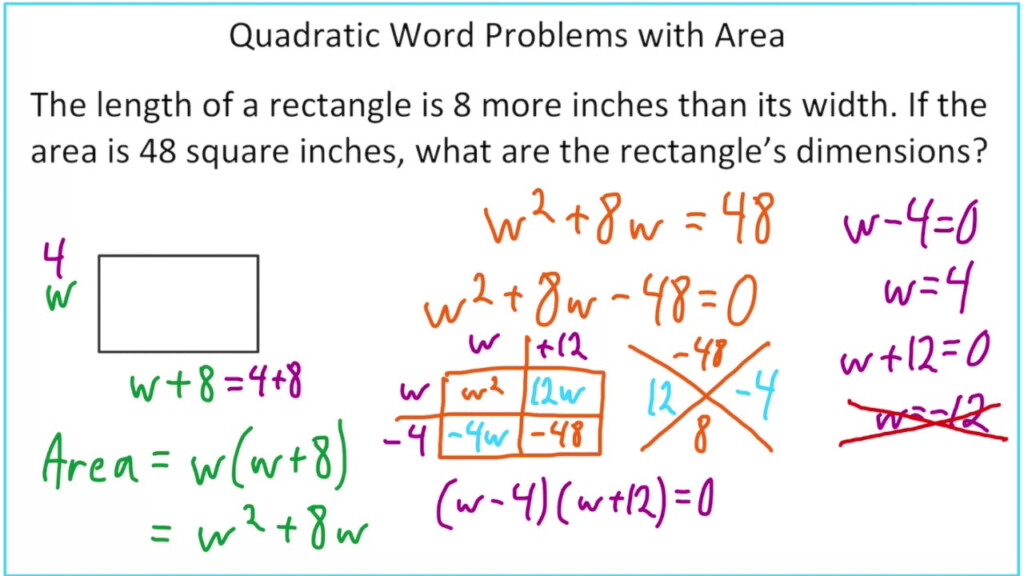 Quadratic Word Problems With Area YouTube