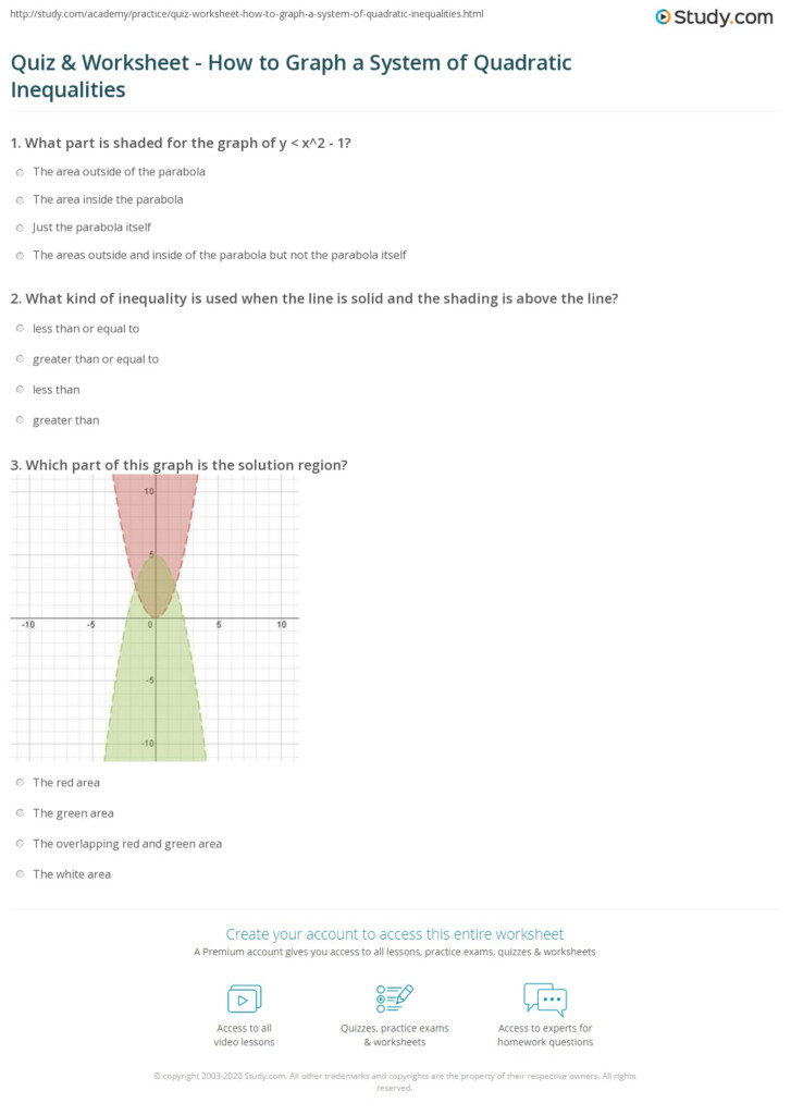 Quiz Worksheet How To Graph A System Of Quadratic Inequalities 
