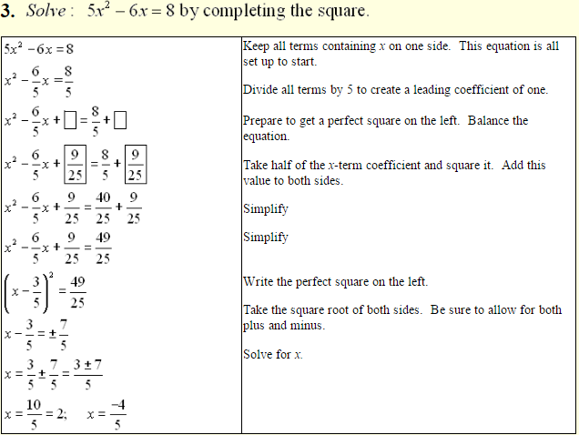 Solve Quadratic Equations By Completing The Square Leading Coefficient 